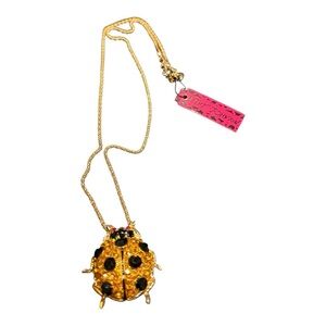 Betsey Johnson Ladybug Pendant Necklace Brooch Gold Tone w/ Rhinestones JB9